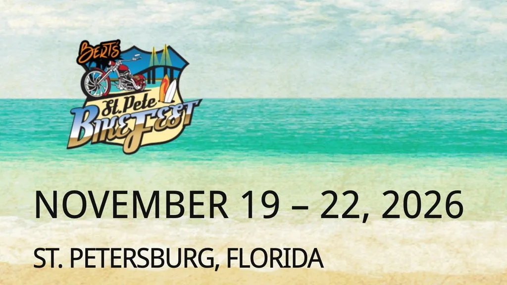 Event banner for St. Pete Blues Fest, November 19–22, 2026, St. Petersburg, Florida, with festival logo