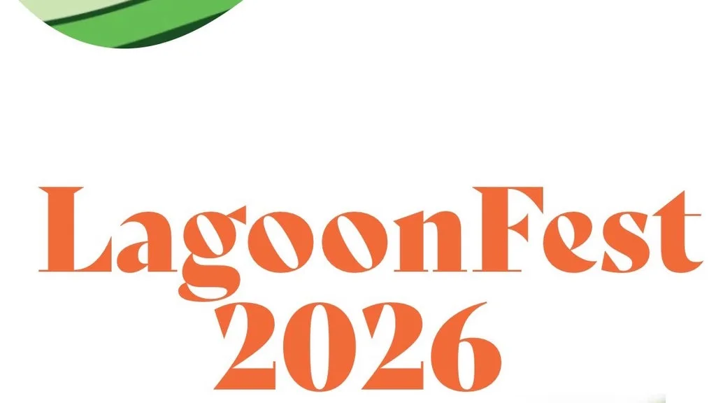 LagoonFest 2026 logo in orange serif font with a green curved shape in the top-left corner.